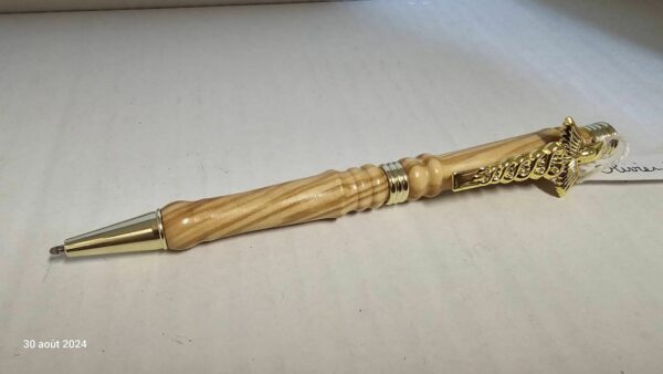 Stylo bille rechargeable en bois d'Olivier et Caducée